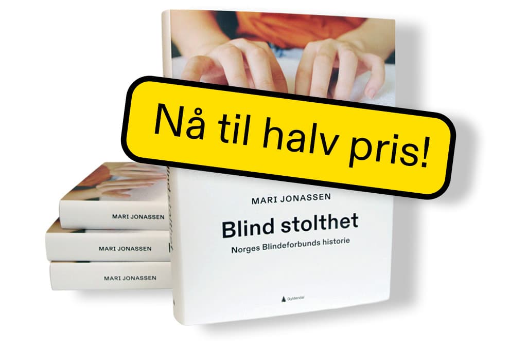 Bilde av historieboka med to hender som leser punkt. Tekst på bildet: Nå til halv pris!