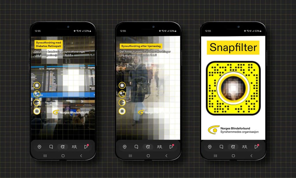 Skjermdump fra snapfiltrene og QR-kode til filtret