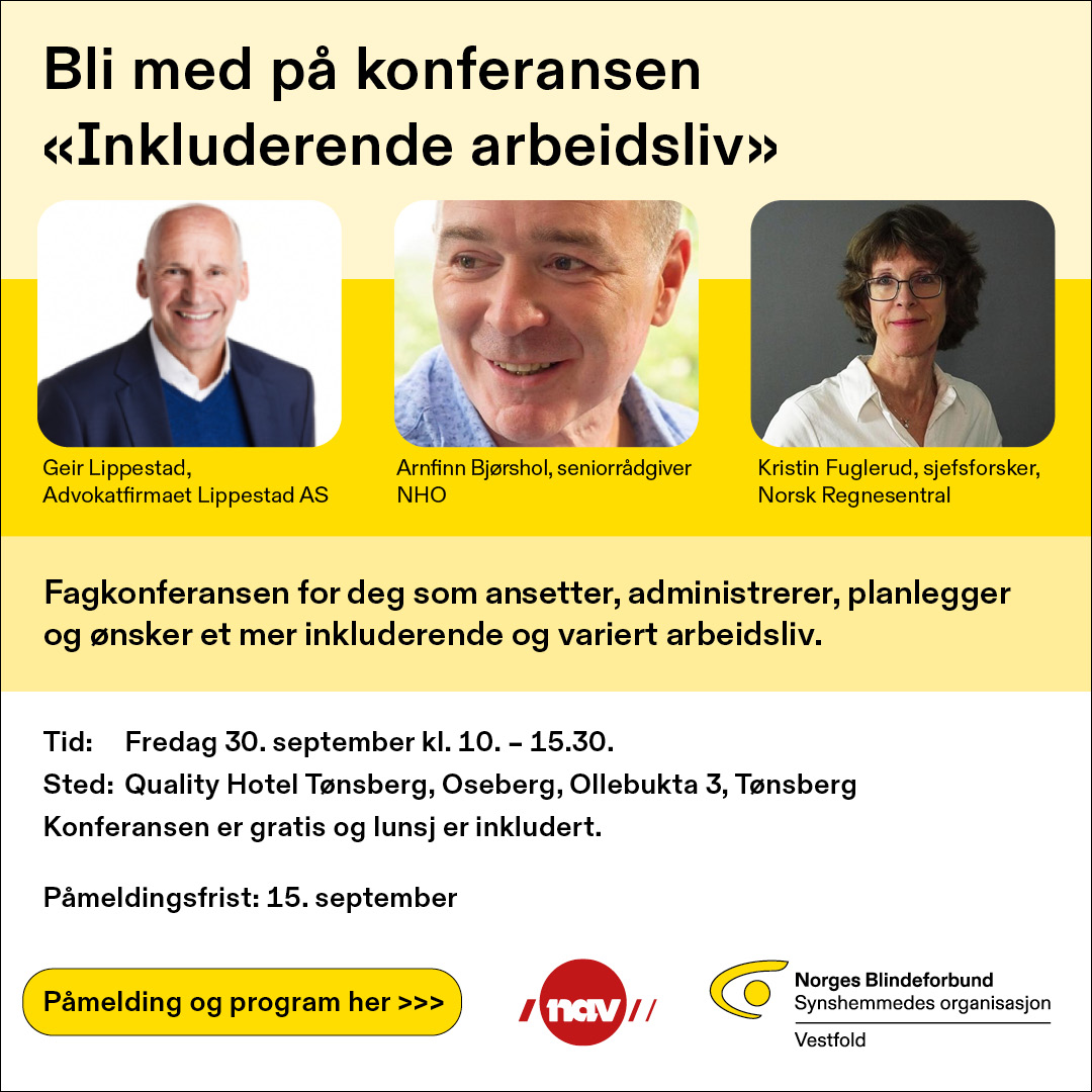 Plakat med (fra venstre)  Geir Lippestad, advokat, Arnfinn Bjørshol, seniorrådgiver, NHO, Kristin Fugelrud, Sjefsforsker