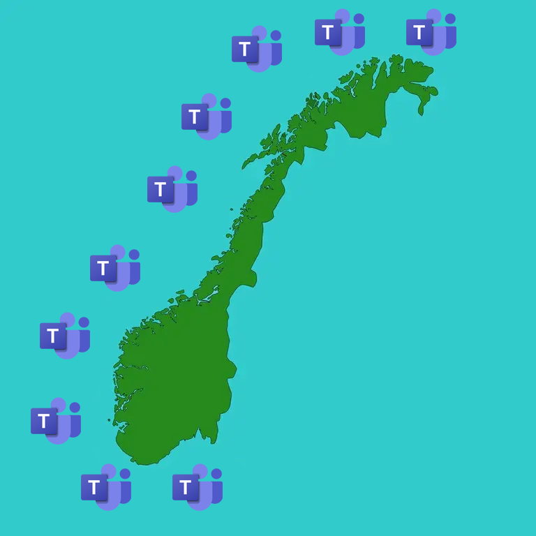 Norgeskart, omkranset av Teams-logoer
