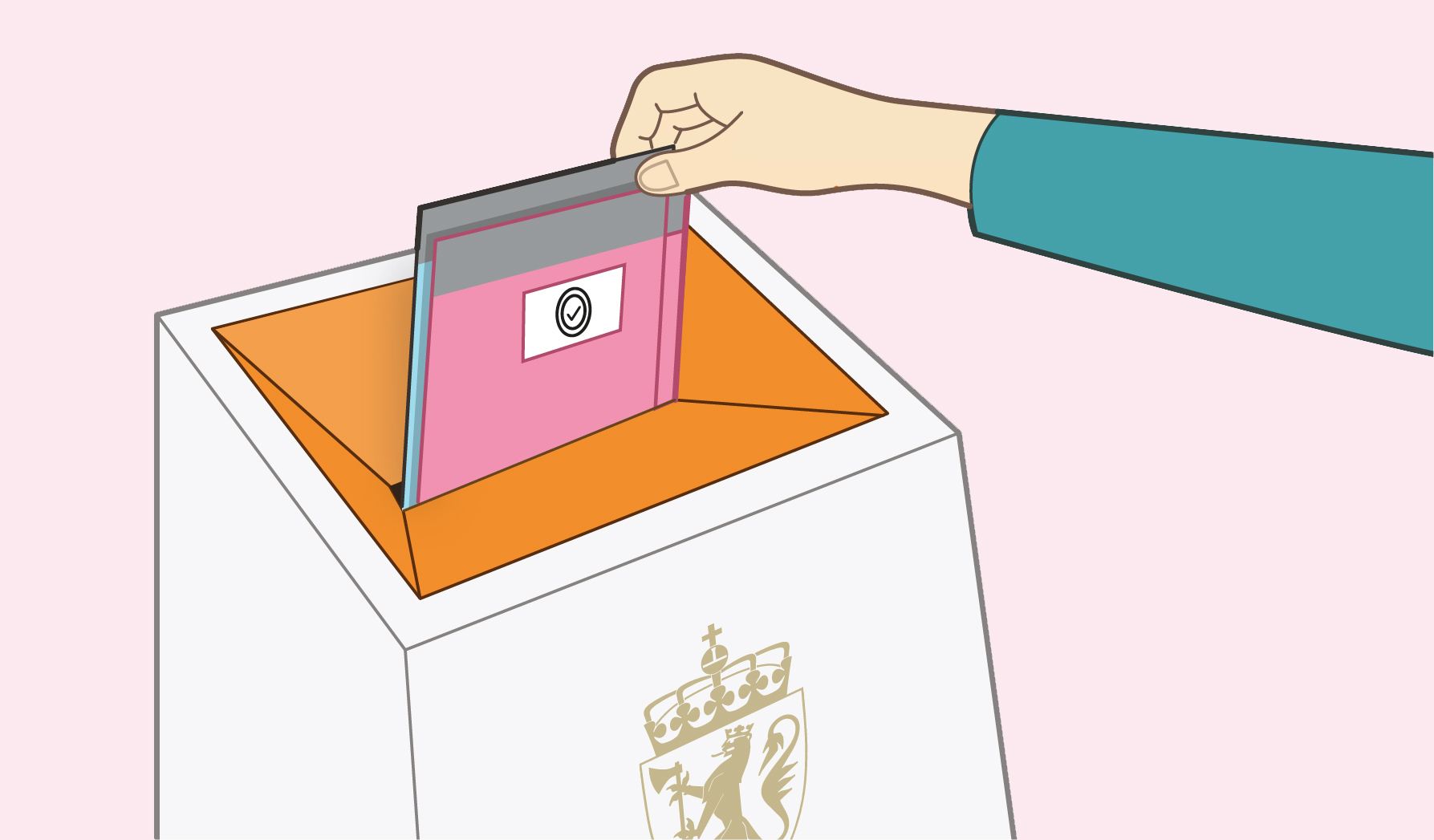 En hånd slipper en stemmeseddel ned i en stemmeurne